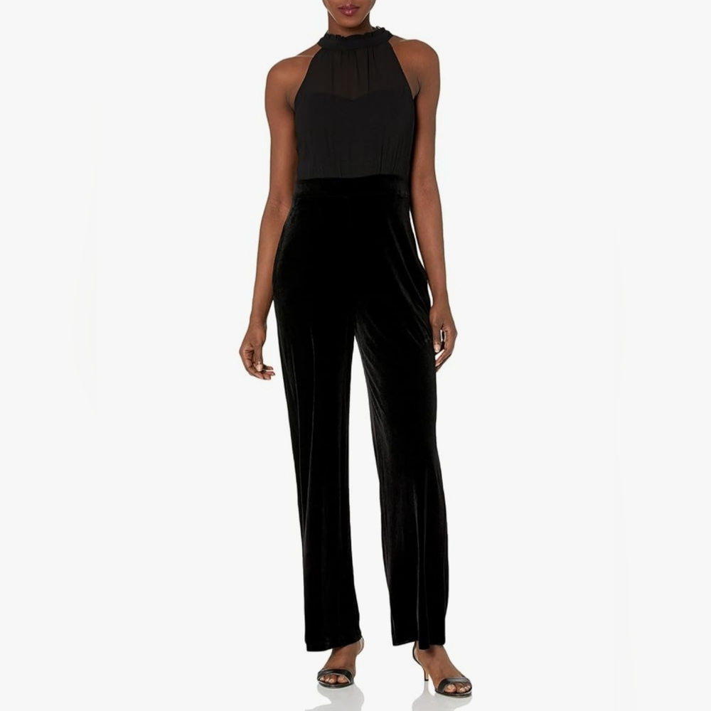 Vince Camuto Womens Chiffon and Velvet JumpsuitCocktail Dress Size 2